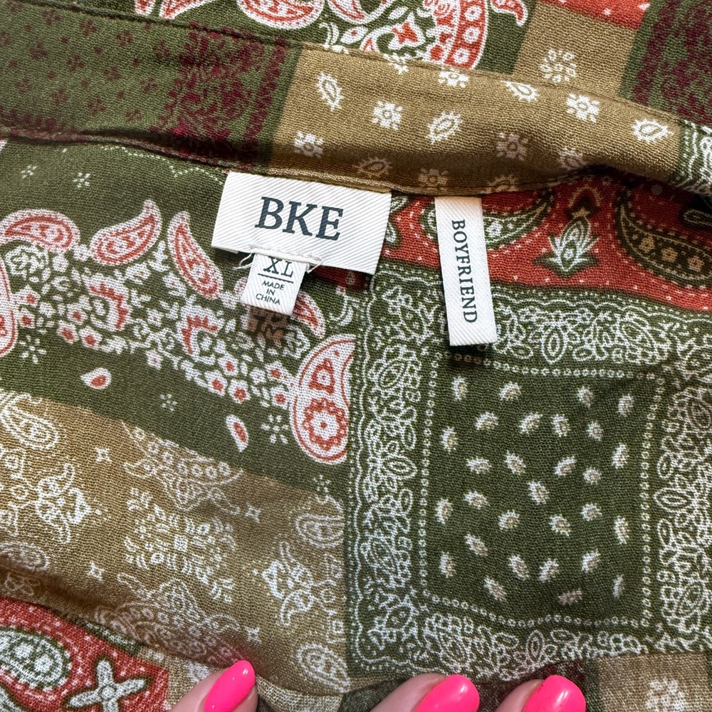 BKE Olive and Tan Bandana Pattern Shirt
